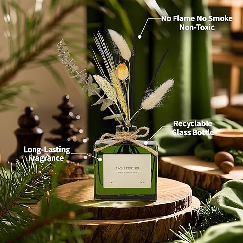 Miniatura 3 de Difusor de varillas de 6.09 onzas, difusor de aroma de lirio de jazmín con palos y flores secas, difusor de caña de 120 días de larga duración para