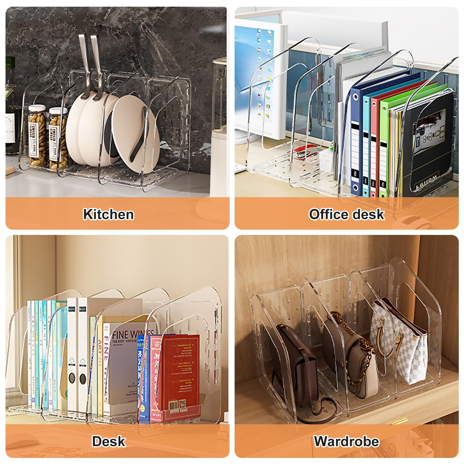 GOMETY Organizador de escritorio con 4 compartimentos extraíble grueso para oficina carpetas revistas libros CD