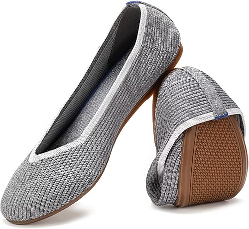 Frank Mully Zapatos planos de ballet para mujer, con punta redonda, sin cordones, zapatos planos de punto para mujer, suaves y ligeros