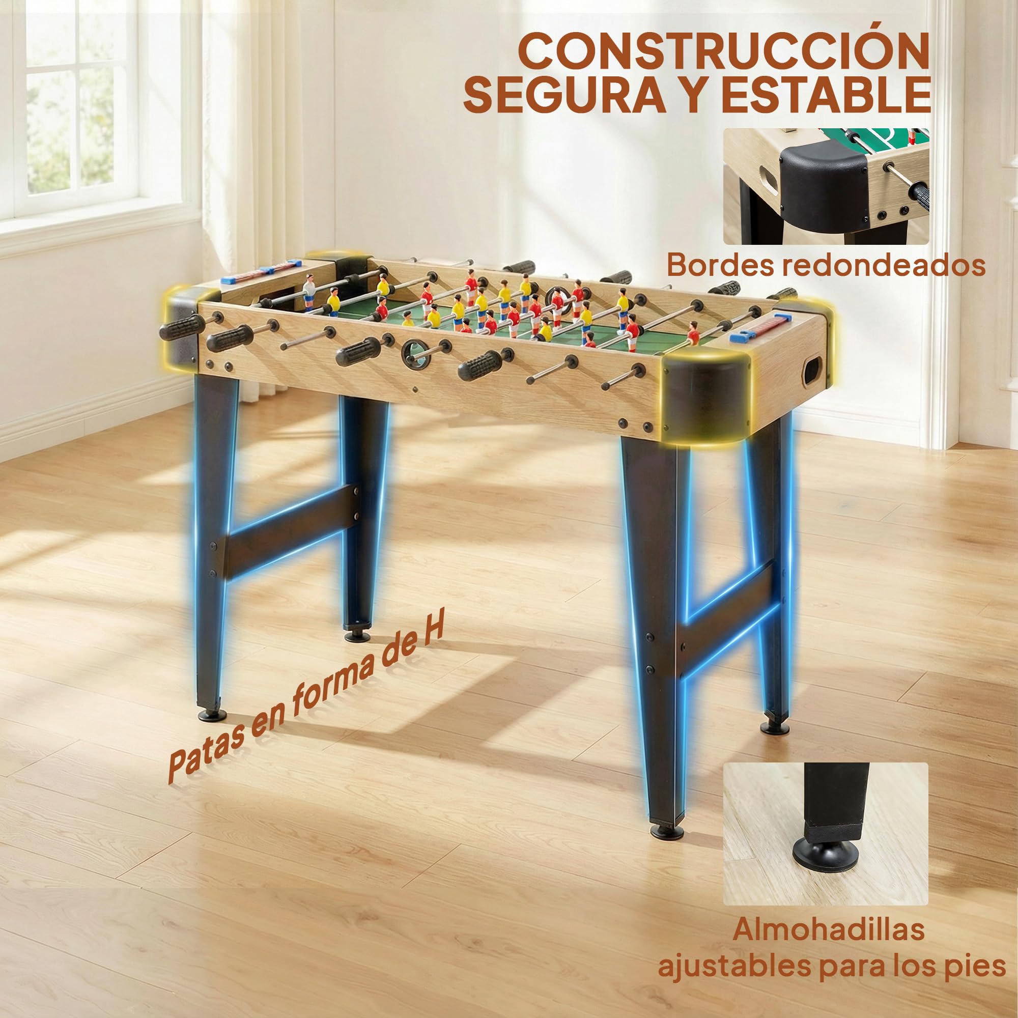SPORTNOW Futbolín para Niños de Madera, Mesa de Futbolín con 2 Marcadores, 8 Asas, 22 Jugadores, 8 Barras y 2 Bolas, Regalo para Adultos, Familias, Fiestas, 92x75x71 cm, Natural