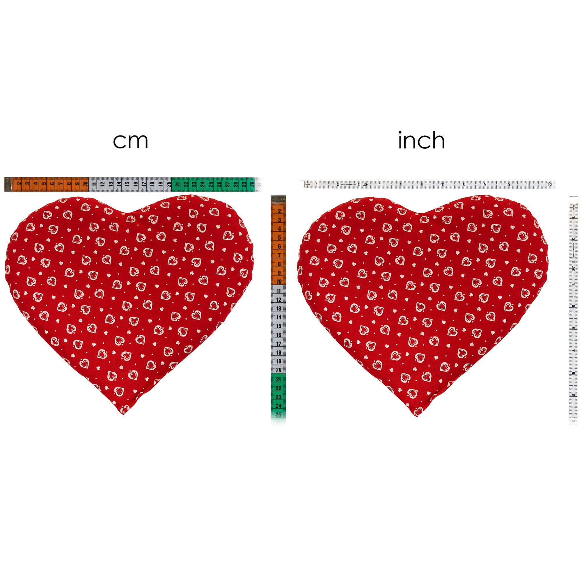 Cuscinetto a forma di cuore con semi di uva - 30 x 25 cm Cuore rosso - Cuscino riscaldabile