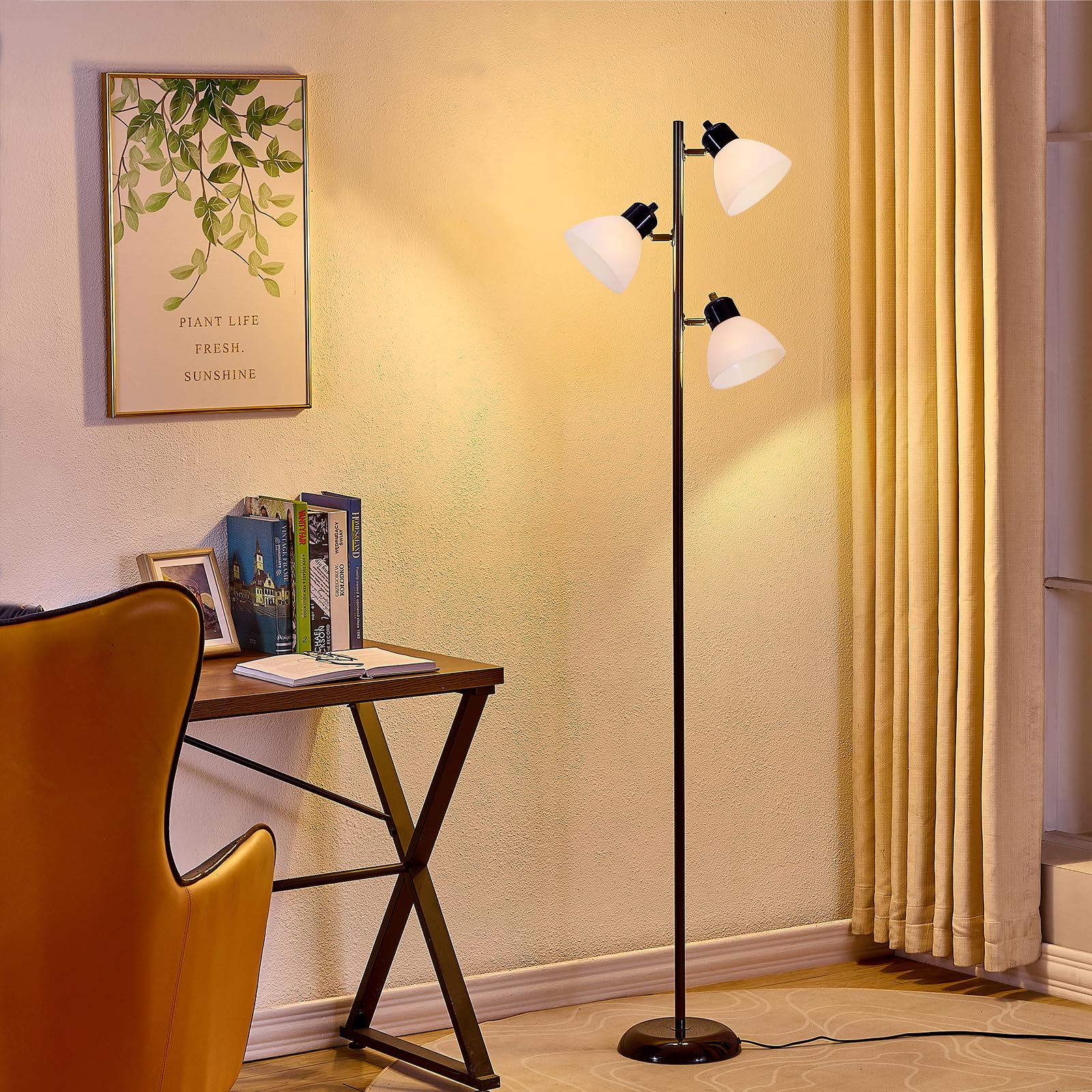 Lámpara de pie moderna de árbol para sala de estar, dormitorio, lámparas de pie de poste alto con 3 cabezales giratorios ajustables para oficina, esquina de decoración, lectura en interiores, 3 5