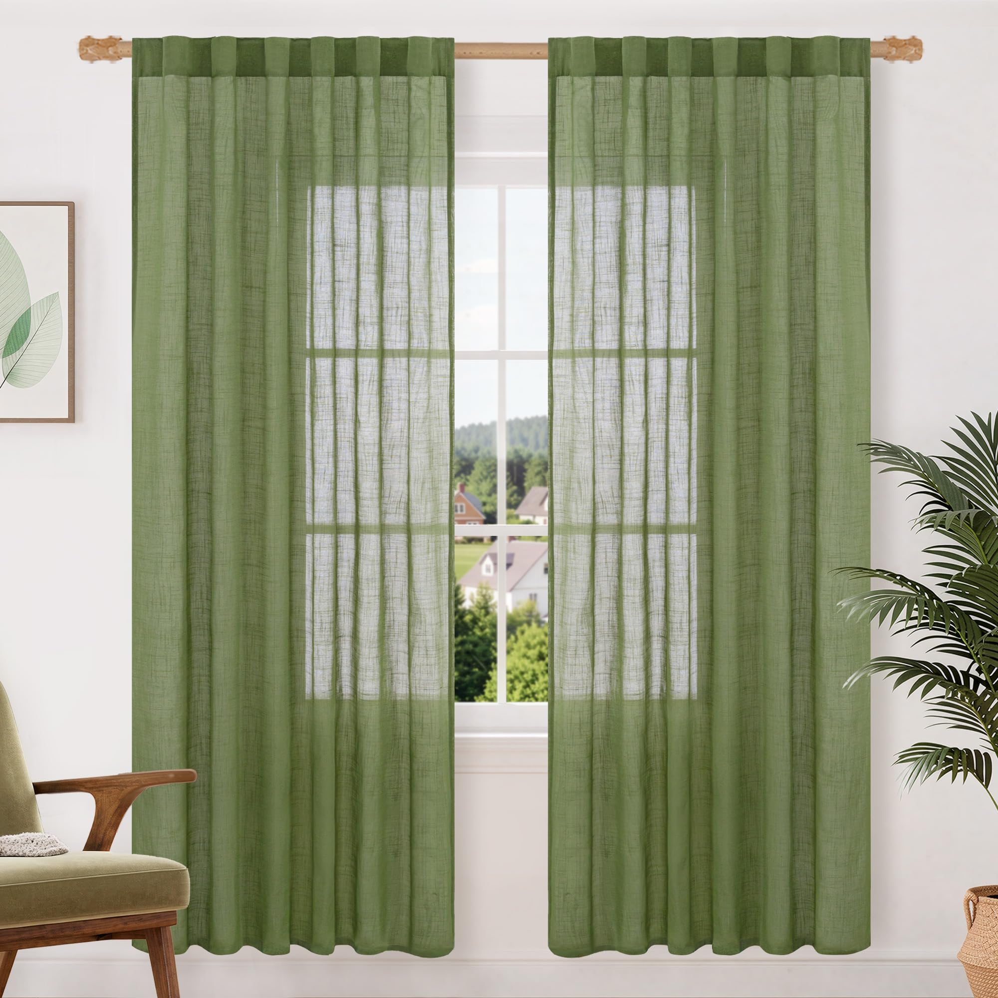 LAMIT Natural Linen Semi Sheer Curtains 84 Inches Long 2 Panels, Living Room Linen Textured Light Filtering Drapes Back Tab and Rod Pocket Neutral Window Panels for Bedroom/Sliding Door, 52 x 84 Inch — view 64