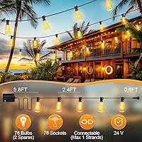 Vista 7 de Cadena de luces LED para exteriores de patio - 200 pies 60M luz impermeable exterior con control remoto regulable ST38 foco inastillable conectable