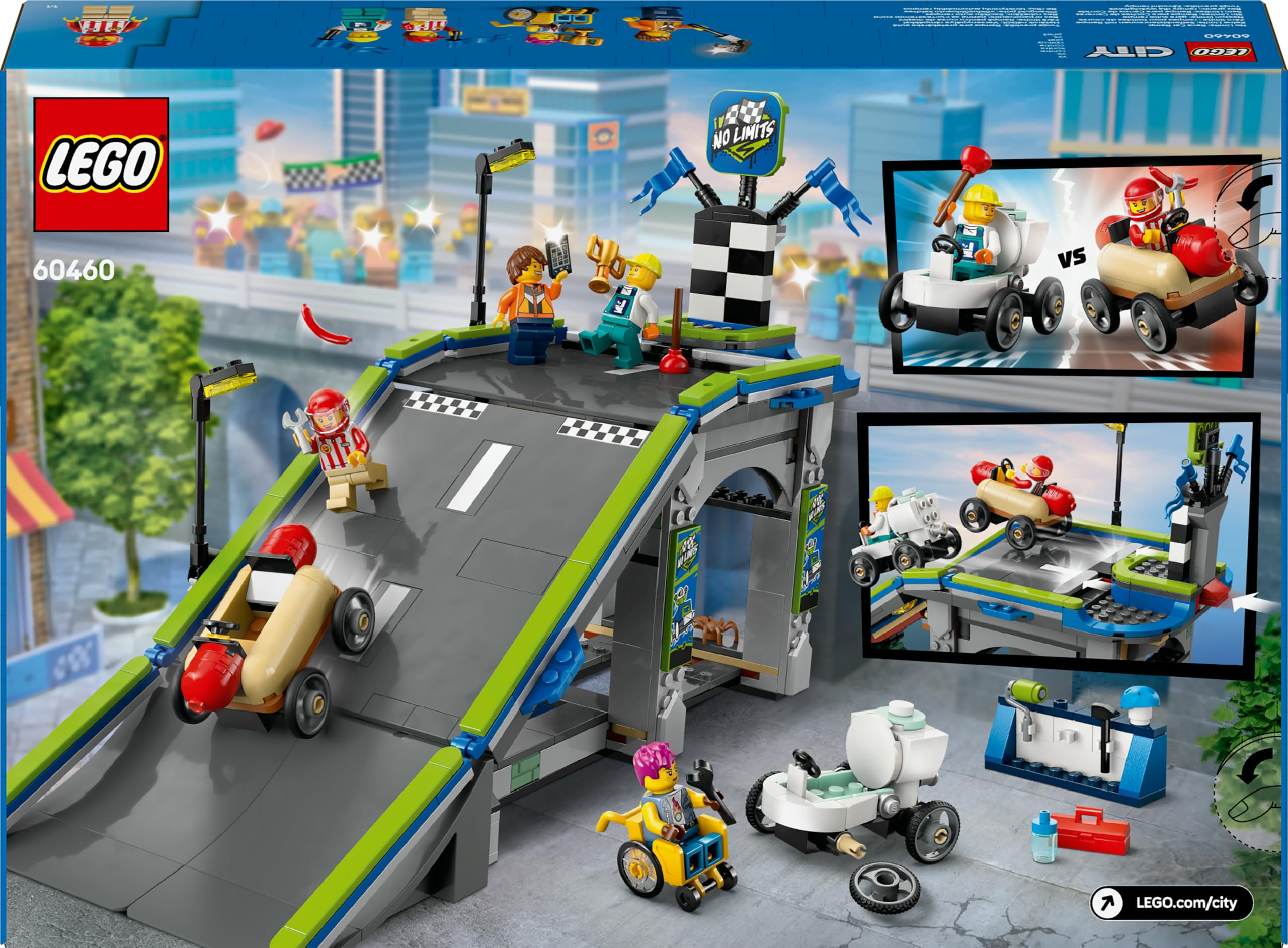 LEGO City Zéro Limite : Rampe pour bolides de Course - Jeu de Construction avec Voitures caisses à Savon pour garçons et Filles dès 6 Ans - 4 Personnages Dont Un Plombier - Idée Cadeau Amusante 60460