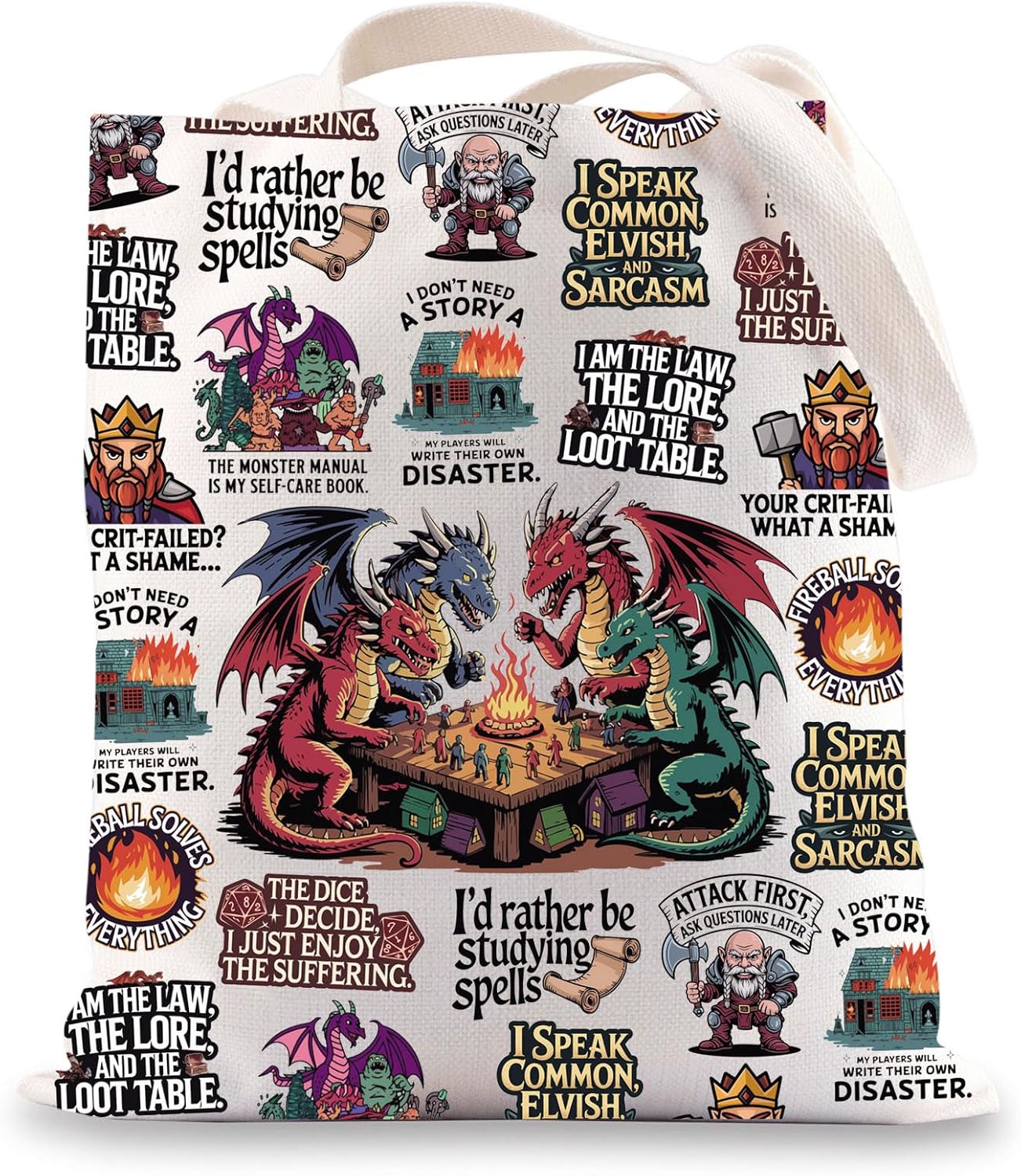 LEVLO Dungeons D20 Canvas Tote Bag D&D Gamer Gifts Dragon Master Shoulder Bag Gamer Players Merchandise