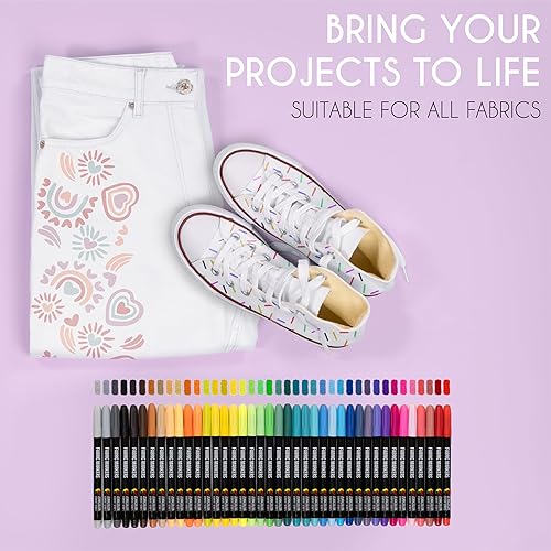 Miniatura 6 de Zenacolor Juego de 40 rotuladores de tela, pintura no tóxica, indeleble y permanente, rotulador textil de punta fina