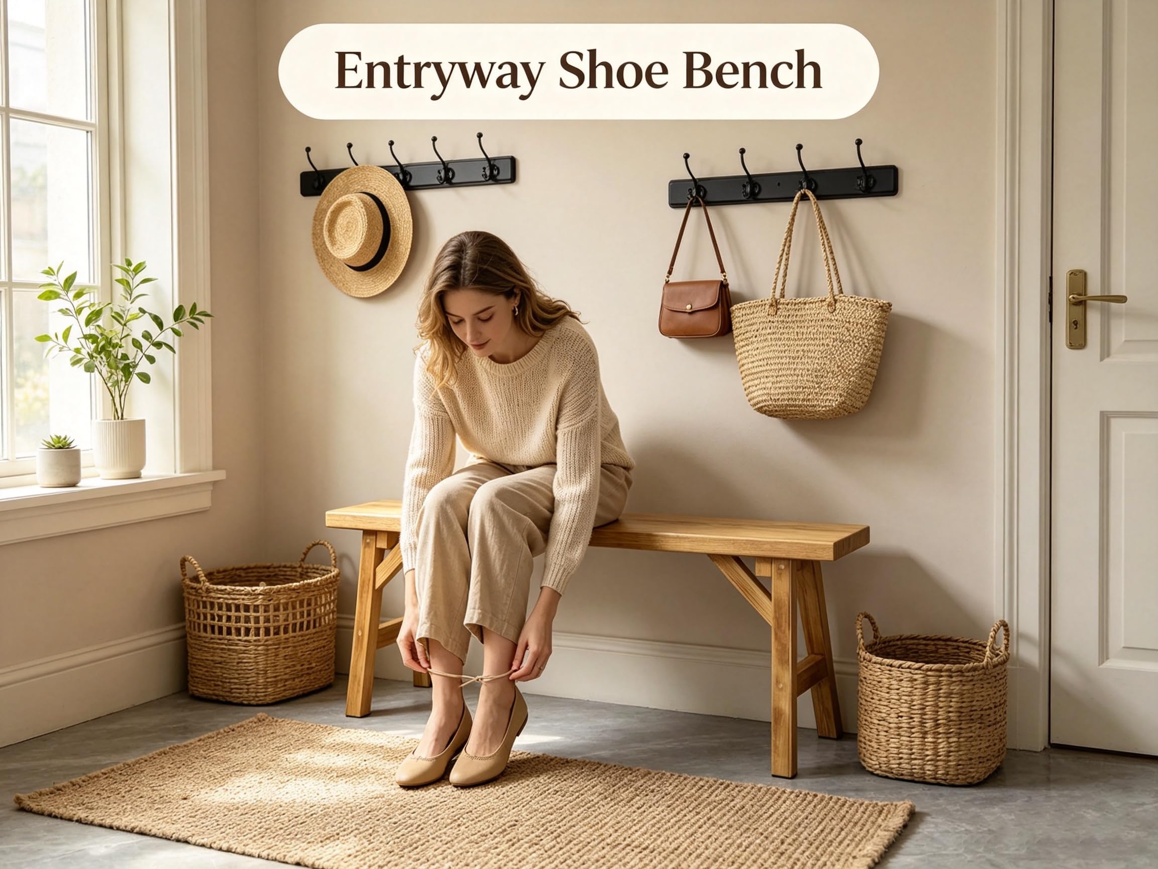 63in Wood Bench for Dining Entryway, Solid Pine