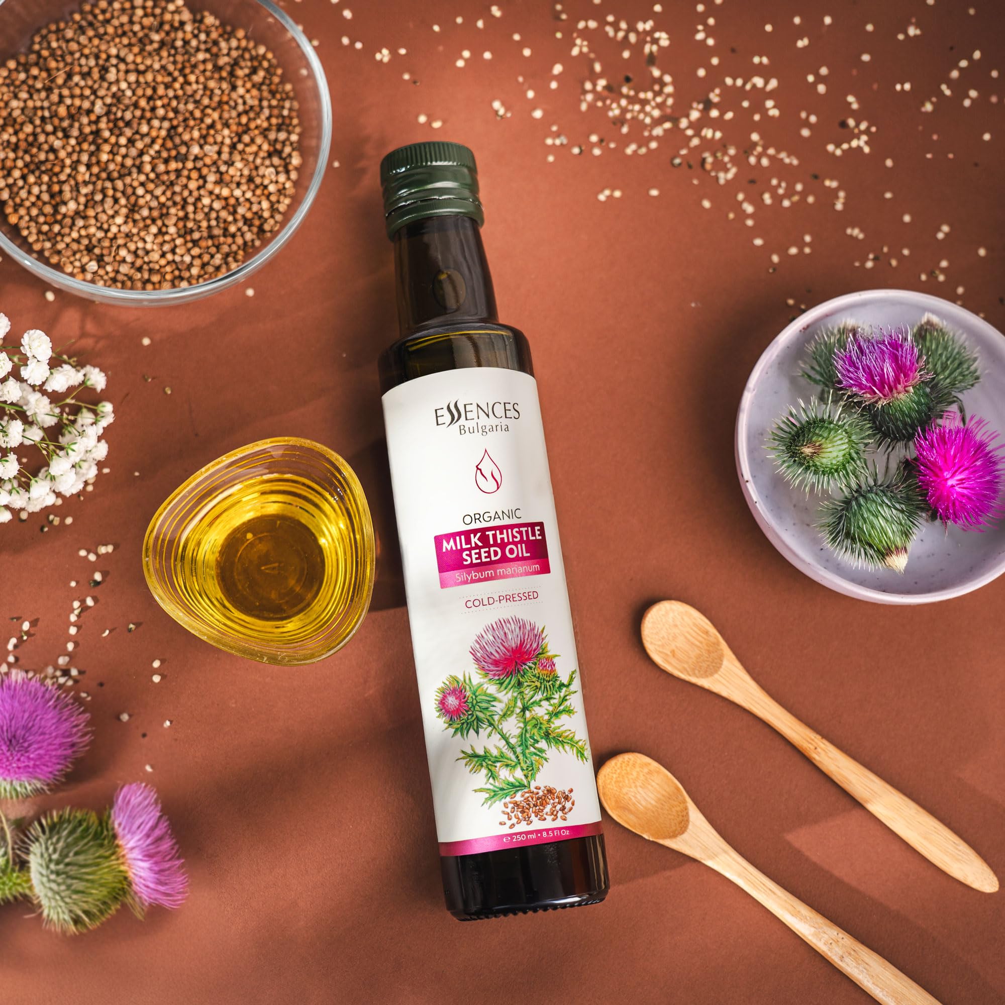Essences Bulgaria Olio di Cardo Mariano Biologico 250ml | Olio spremuto a freddo 100% naturale | Qualità extra premium | Senza additivi o conservanti | Non OGM | Vegano