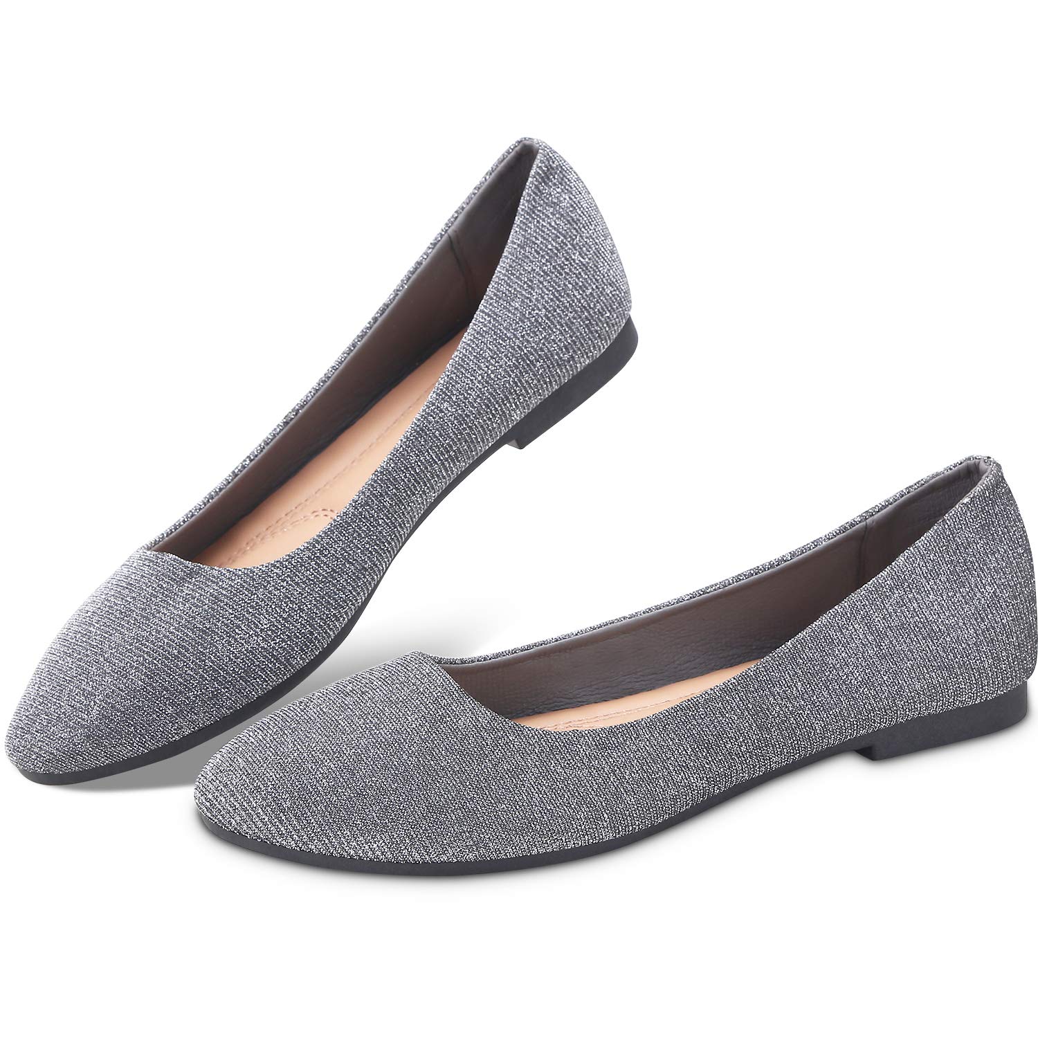 Women Flat Shoes Round Toe Slip on Shoes Girls Dress Black Ballet Flats