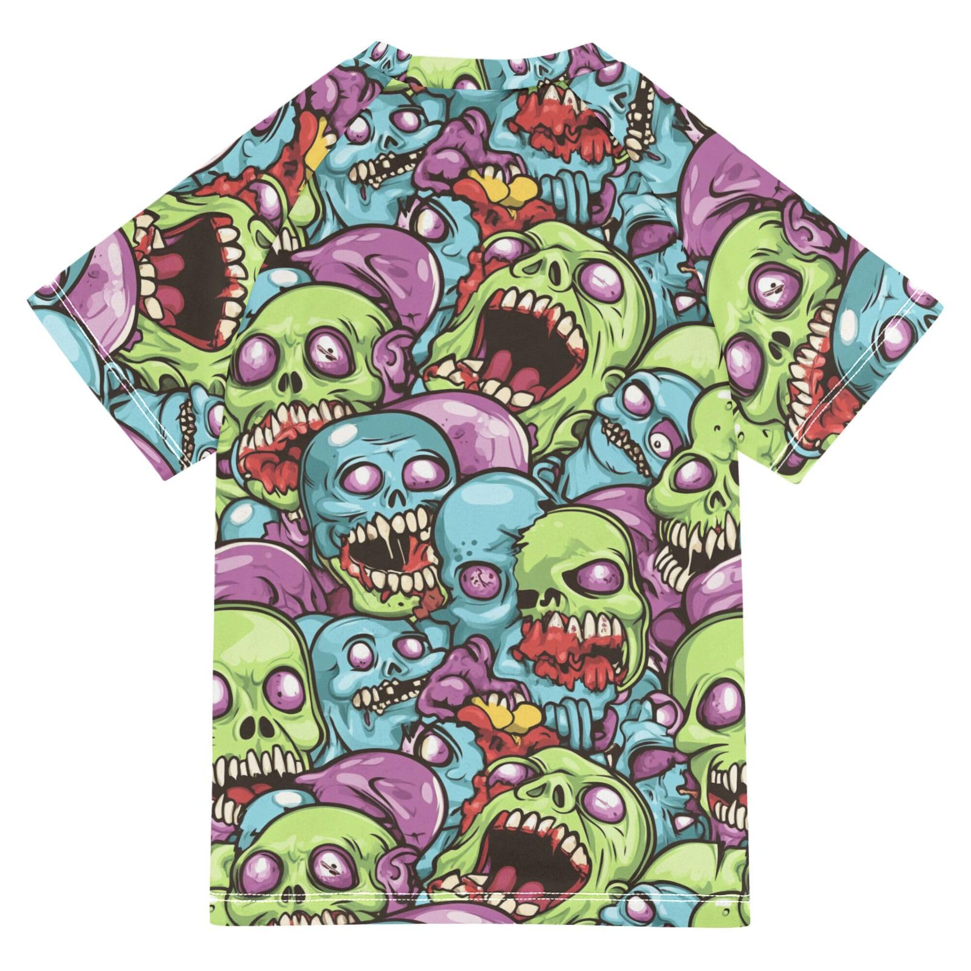 Wudan Colorful Yelling Zombie Scary Kids Bathing Suits Girls UV Protection Girl Swim Rashguard Swimwears Football Sports Shirt for Teen Boys 4T