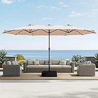 Vista 1 de Sophia & William Sombrilla de patio extragrande de 15 pies con luces solares, sombrilla rectangular para exteriores con base incluida, sombrilla