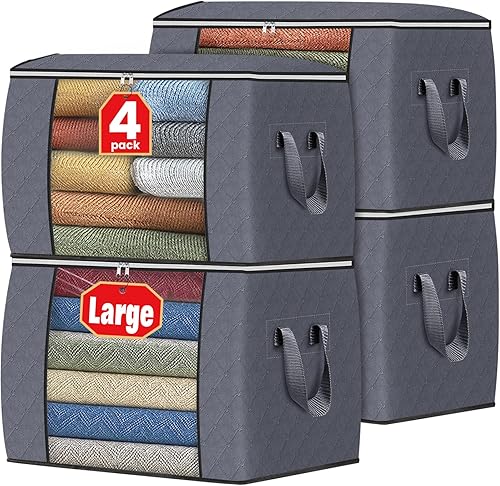 Miniatura 69 de Fab totes Paquete de 6 bolsas de almacenamiento plegables para mantas, contenedores de almacenamiento para organizar dormitorio, armario, ropa, Gris