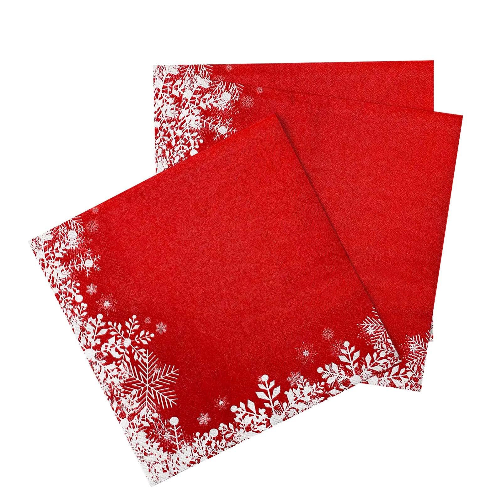 20Pcs Christmas Napkins, Red Paper Serviettes with White Snowflake Design