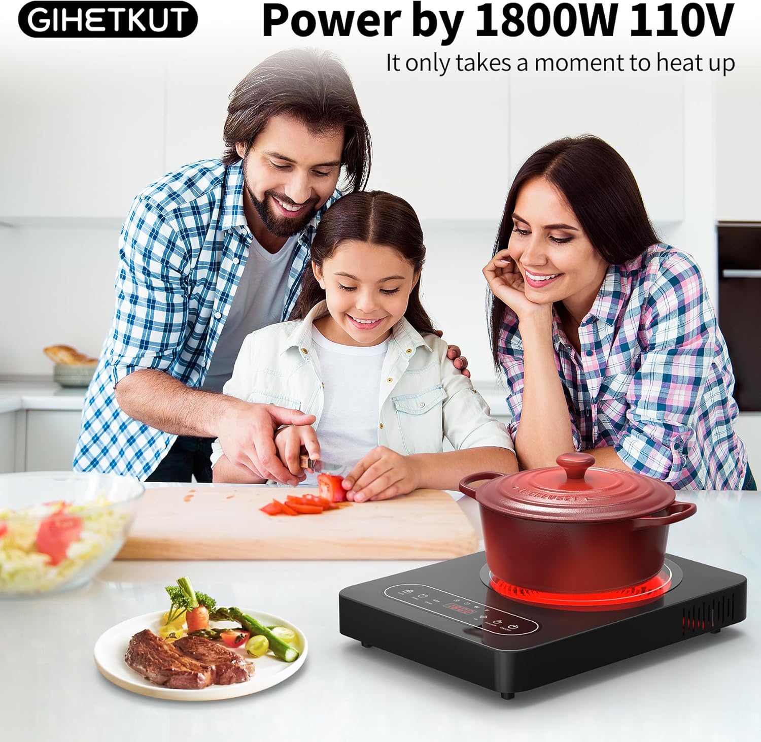 Single Burner Electric Cooktop,110V 1800W Electric Stove Top with LED Touch Control,10 Power Levels, 4 hTimer, Safety Lock,single electric burner Overheat protection