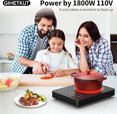 Miniatura 2 de Cocina eléctrica de un solo quemador, estufa eléctrica de 110 V 1800 W con control táctil LED, 10 niveles de potencia, temporizador de 4 horas,
