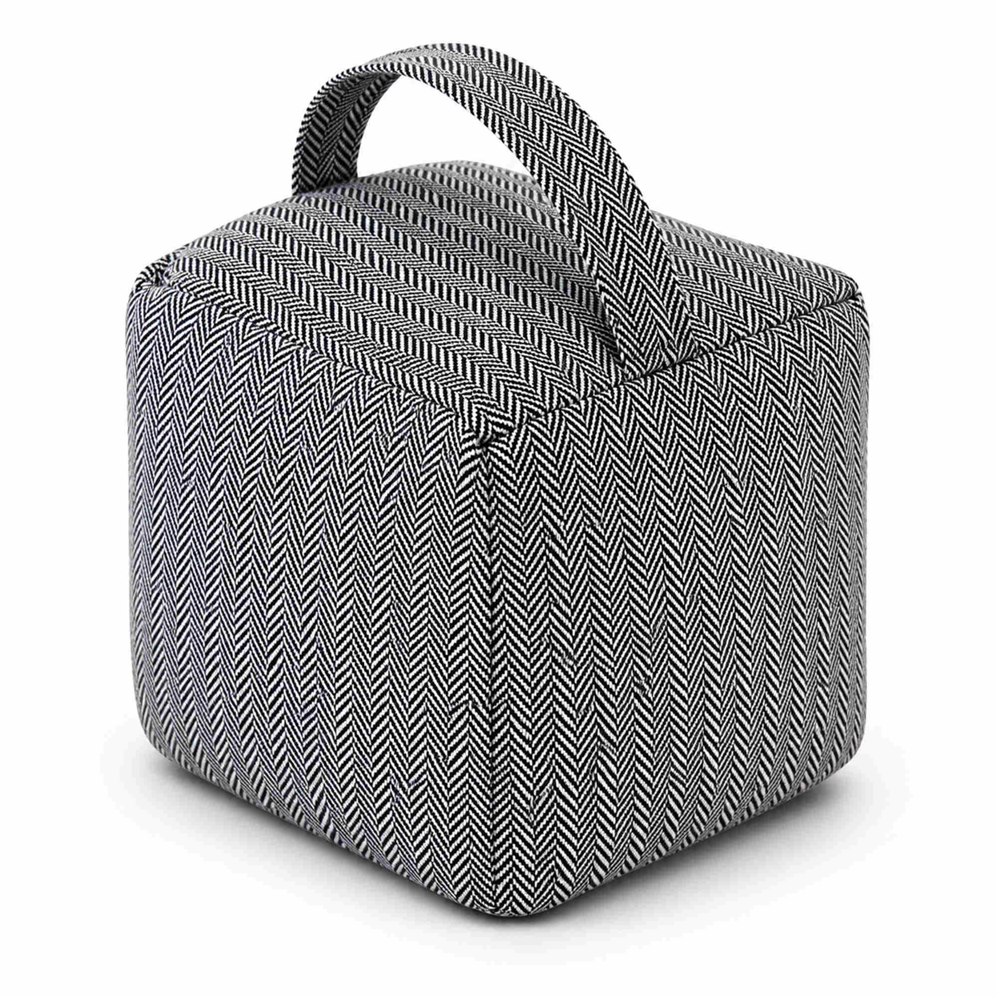 Oypla Herringbone Fabric Heavy Weighted Cube Door Stop Stopper with Handle