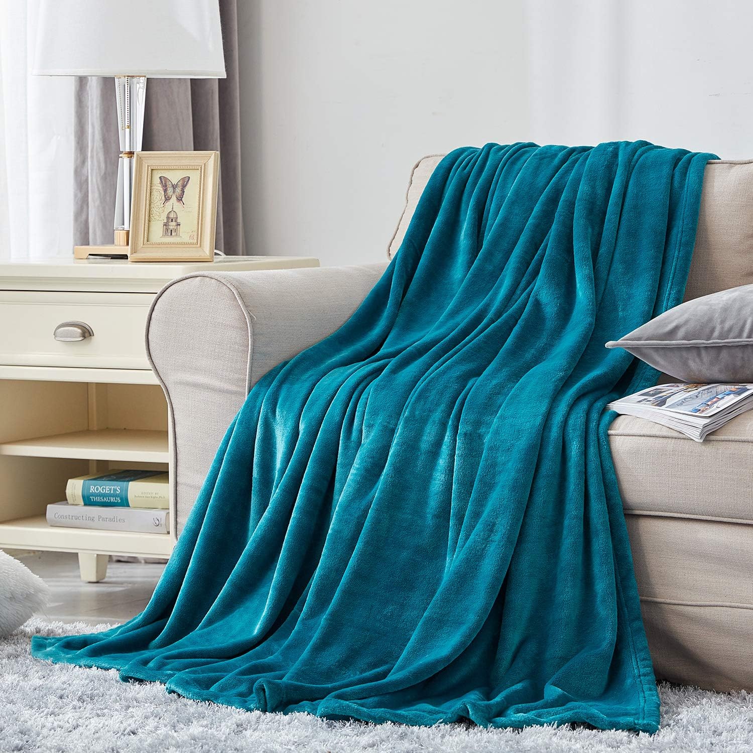 Hansleep Fleece Queen Blanket for Bed Fleece Teal, Queen Size Super Soft Flannel Fuzzy Plush Cozy Blanket for All Seasons, Teal, Queen 90x90 Inches - Image 5