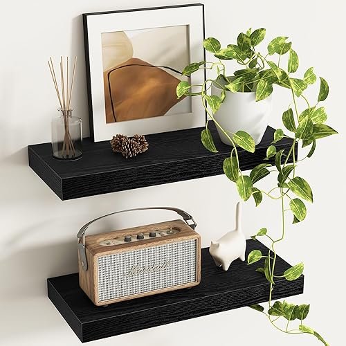 Fun Memories Estantes flotantes hechos a mano de pino europeo, juego de 2 estantes de pared de madera rústica natural, estante de almacenamiento