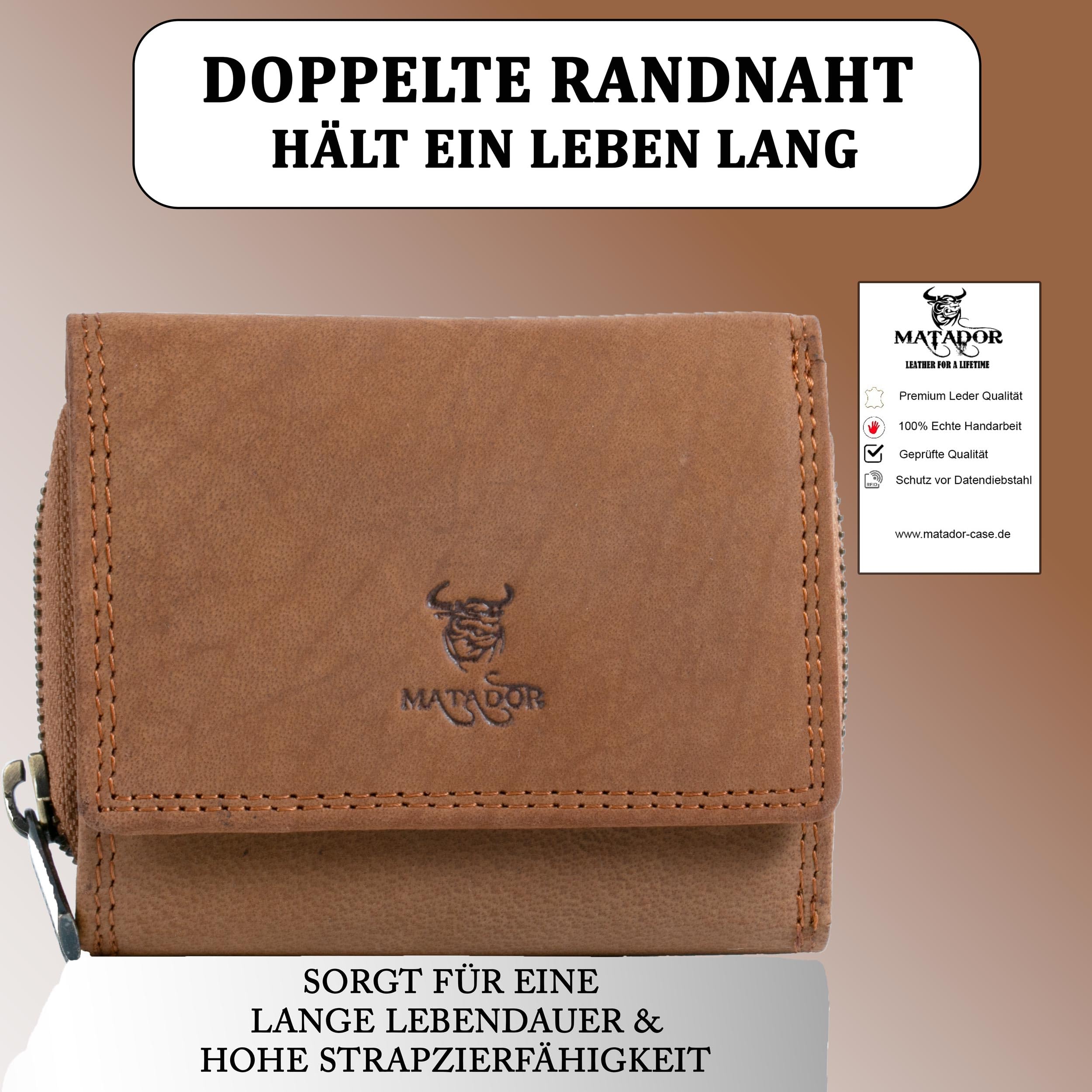 MATADOR Porte Monnaie Homme Cuir #CHIQUITO Petit Porte Monnaie avec Noble Boîte Cadeau, Wallet de Luxe avec RFID, Mini Portefeuille Homme avec de Nombreux Compartiments à Cartes en Marron Clair