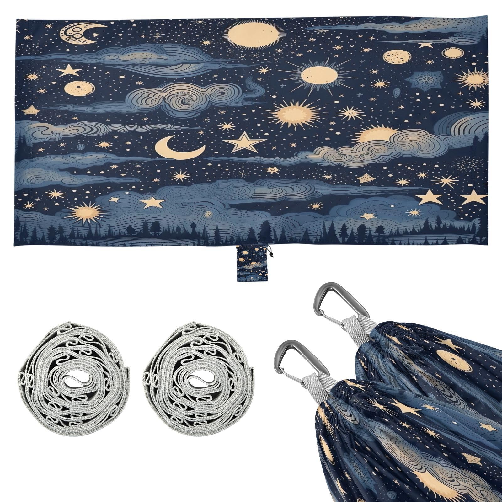 SDMKA Stars and Moon Camping Hammock, 330 lbs with 2 Tree Straps, Carry Bag, Single Portable Hammock for Outdoor/Indoor, Hiking, Beach, Backpacking, Travel