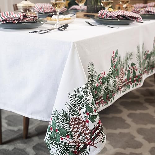Miniatura 2 de Folkulture Mantel de Navidad o mantel de comedor, 60 x 72 pulgadas, mantel rectangular 100% algodón para decoración de mesa de Navidad, mantel largo