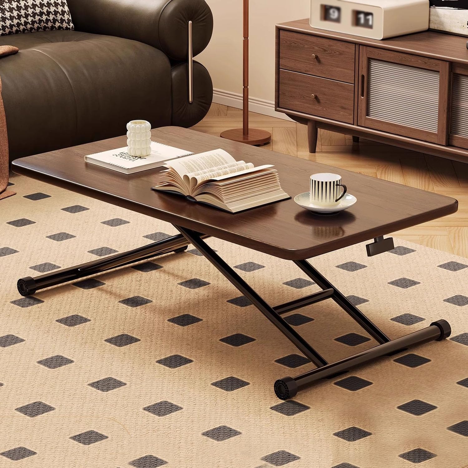 Mesa Plegable Retro, Mesa De Centro para Sala De Estar con Escritorio Engrosado, Mesa De Centro Elevable Móvil Multicolor, Mesa Auxiliar Estable Y Fácil De Almacenar, 90/100/120 Cm,90 * 60cm,Natural
