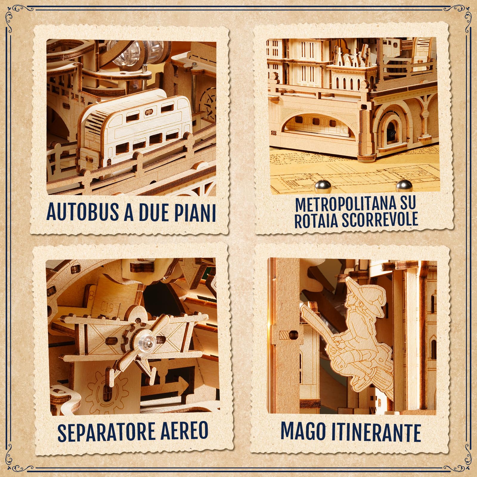 ROKR Marble Travel London EGB01– Puzzle Percorso Biglie 3D in Legno, Kit STEM per Adolescenti & Adulti, Modellino Interattivo dei Monumenti di Londra con Display Luminoso