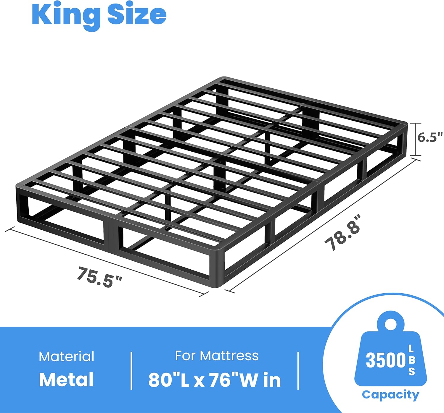 roil 7 inch king box spring, heavy duty metal bed base mattress foundation with fabric cover, 3500lbs max weight capacity, easy assembly, noise free, non-slip king 7 inch