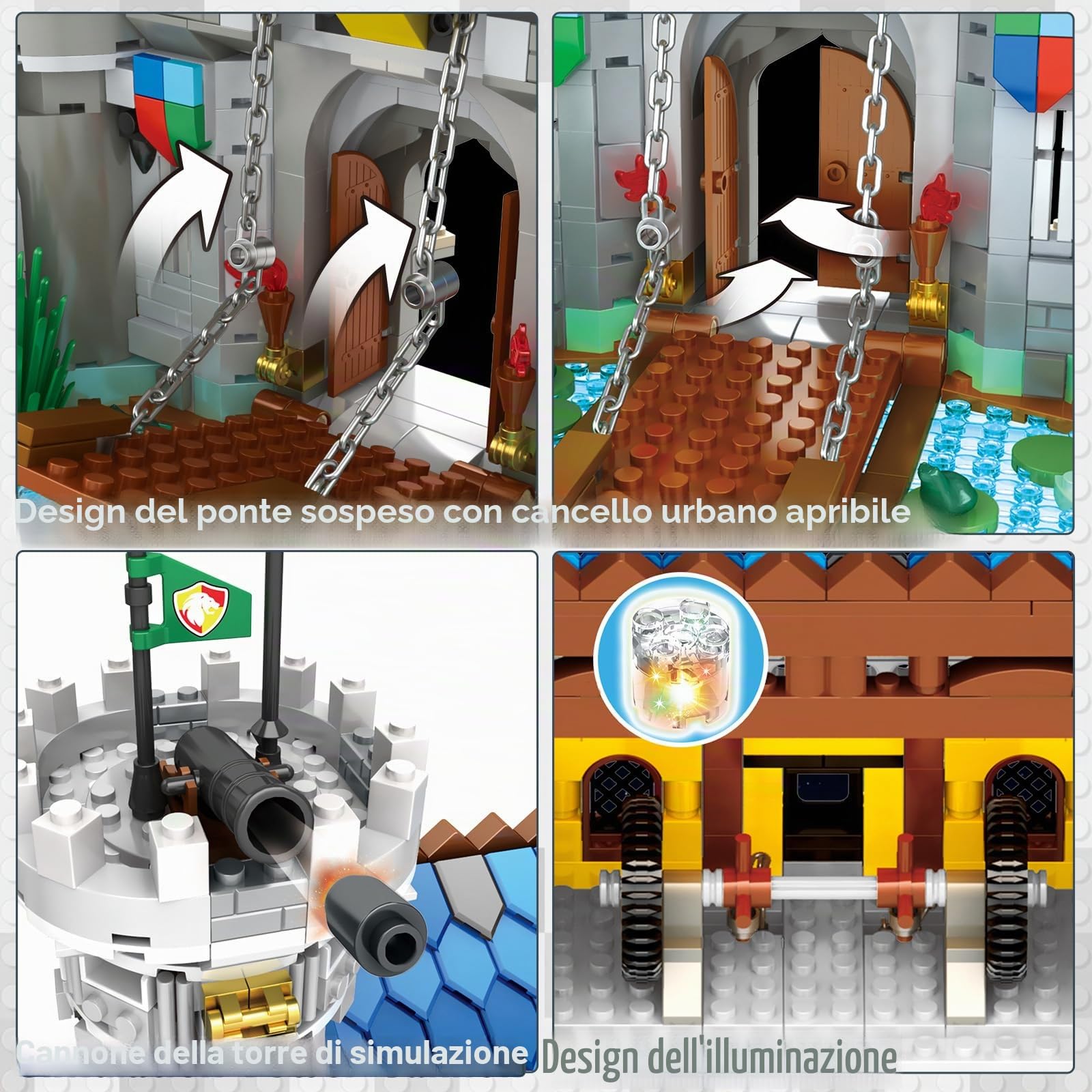 JMBricklayer Set di castello medievale a LED, da collezione o da ufficio, regalo per bambini