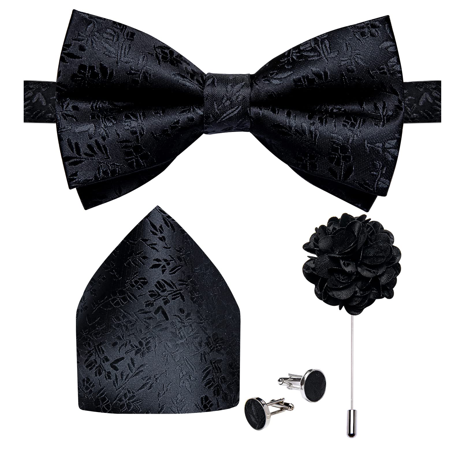 DiBanGu Pre-Tied Bow Ties for Men Silk Adjustable Tuxedo Bowties Pocket Square Cufflinks Set with Lapel Pin Jacquard Woven