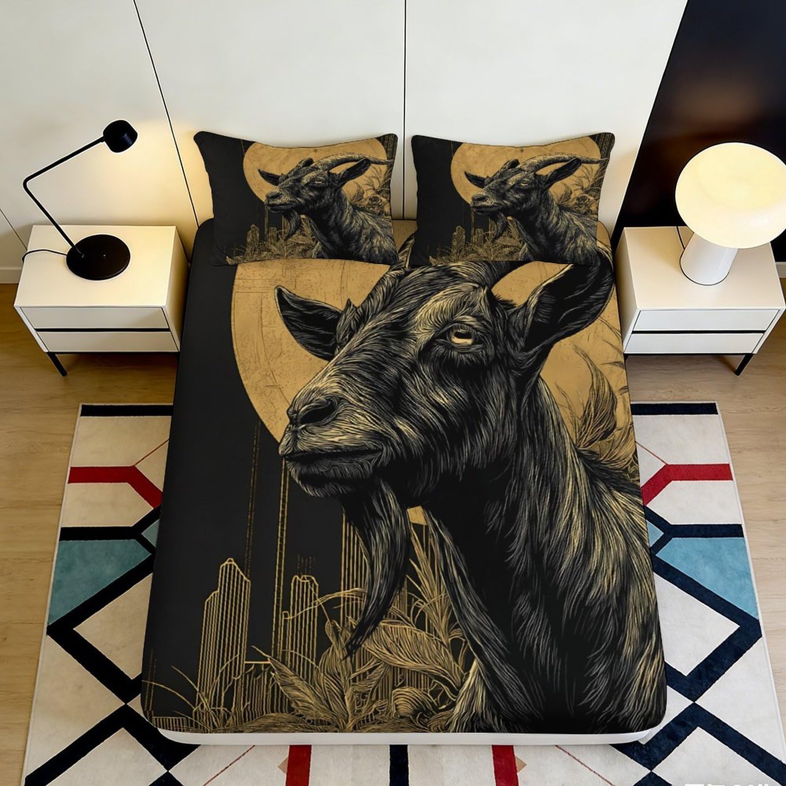 3D Printed Goat Pasture Fitted Sheet Microfiber Soft Brown Farm Landscape Mattress Cover for Bedroom Decor 90x200x25cm