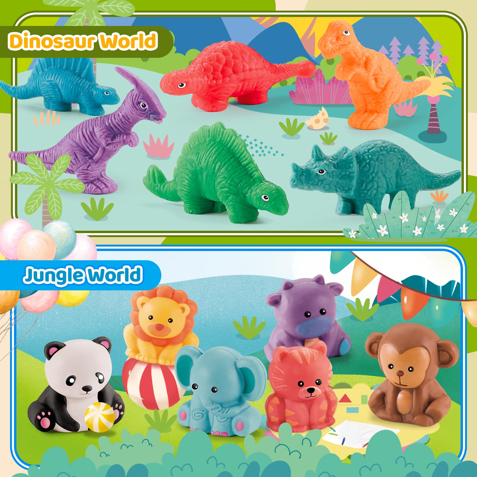 Dough Play Tools Sets for Kids, 22pcs Clay and Dough Accessories for Toddlers with Storage Box, Silicone Mat, Rolling Pins, Safety Scissors, Mini Knife,3D Dino & Animal Molds, Gift for Boys Girls