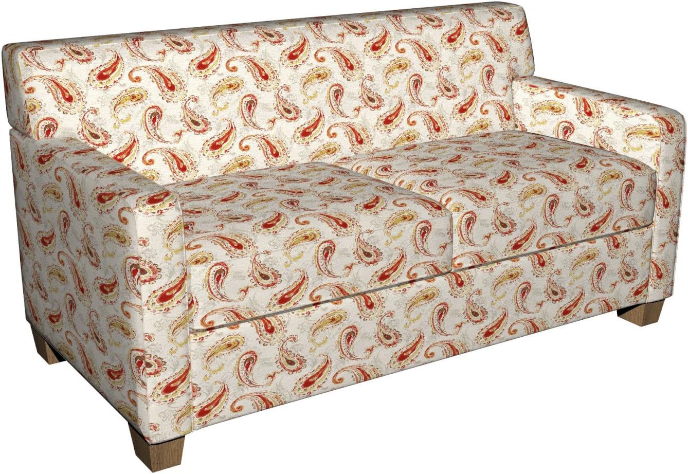Orange, Red and Light Green Large Contemporary Paisley Jacquard Upholstery Fabric by The Yard - SKU: Bowers Fantasia
