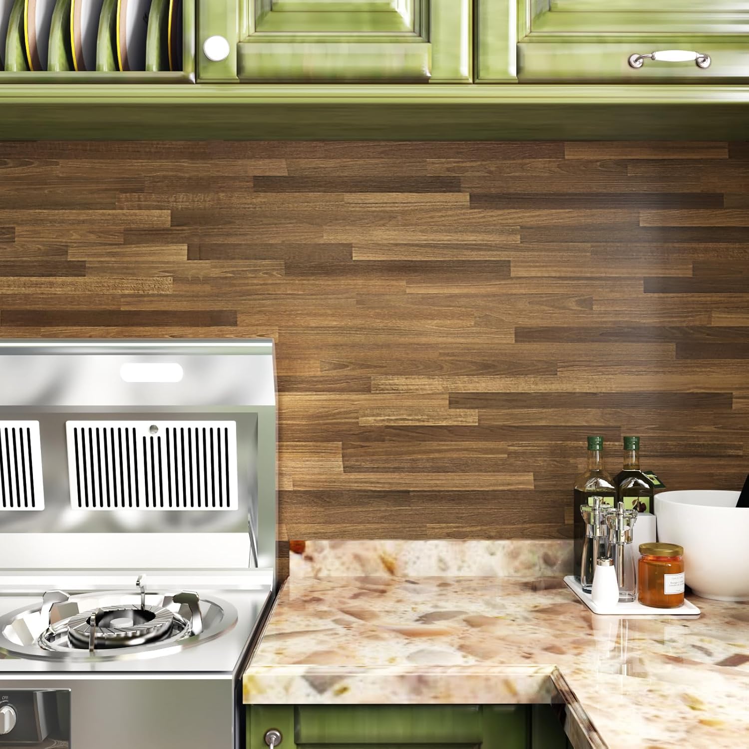 WESTICK Thick Brown Butcher Block Contact Paper for Counters Butcher Block Kitchen Countertop Peel and Stick Waterproof Wood Contact Paper for Countertops Office Desk Sink Tables Cabinets 15.8"x394"