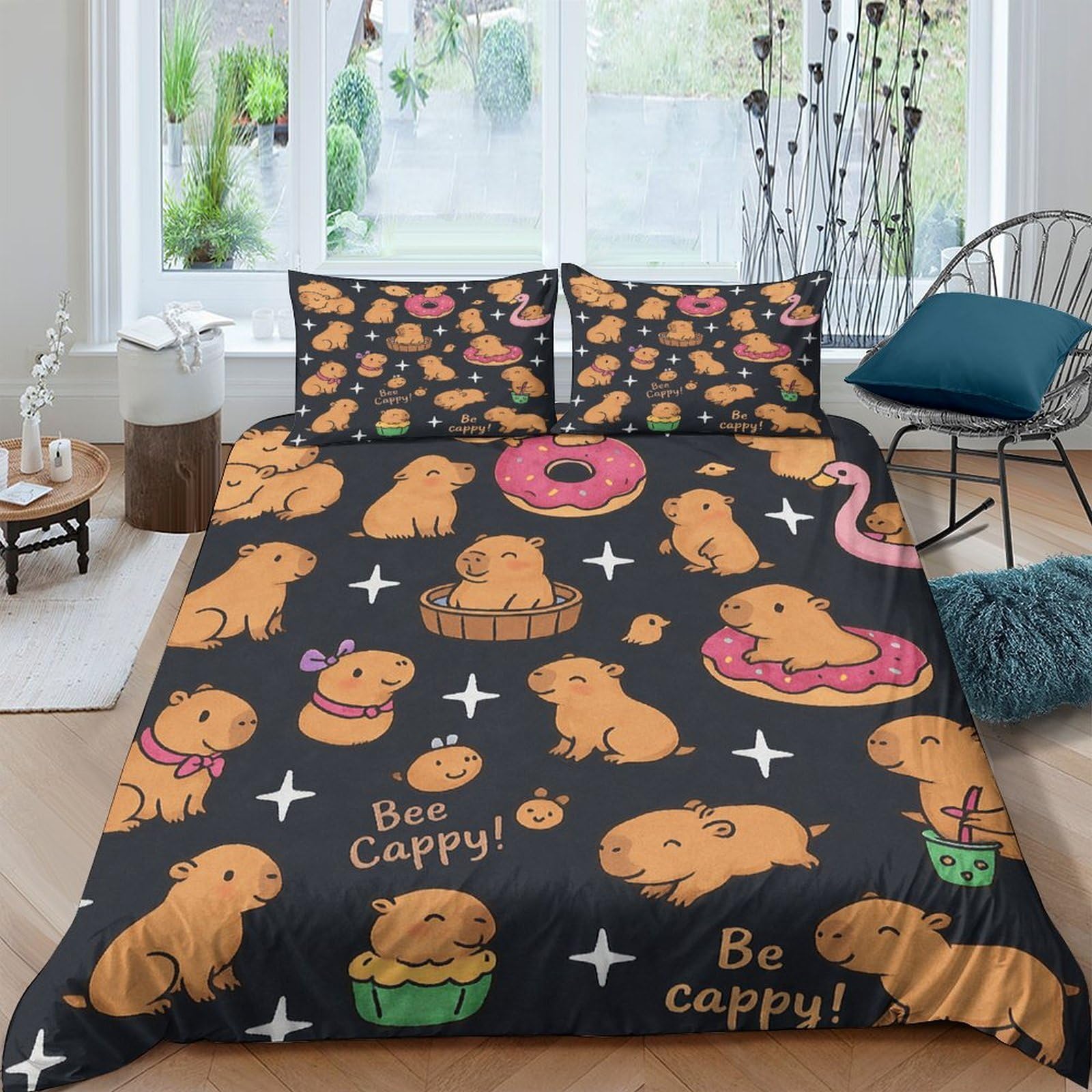 Ctjqhvkz Style-5 3D Printed Cute Puppy Donut Fitted Sheet Microfiber Black Cartoon Bed Cover For Bedroom Guest Room Easy Care Single（135X200cm）