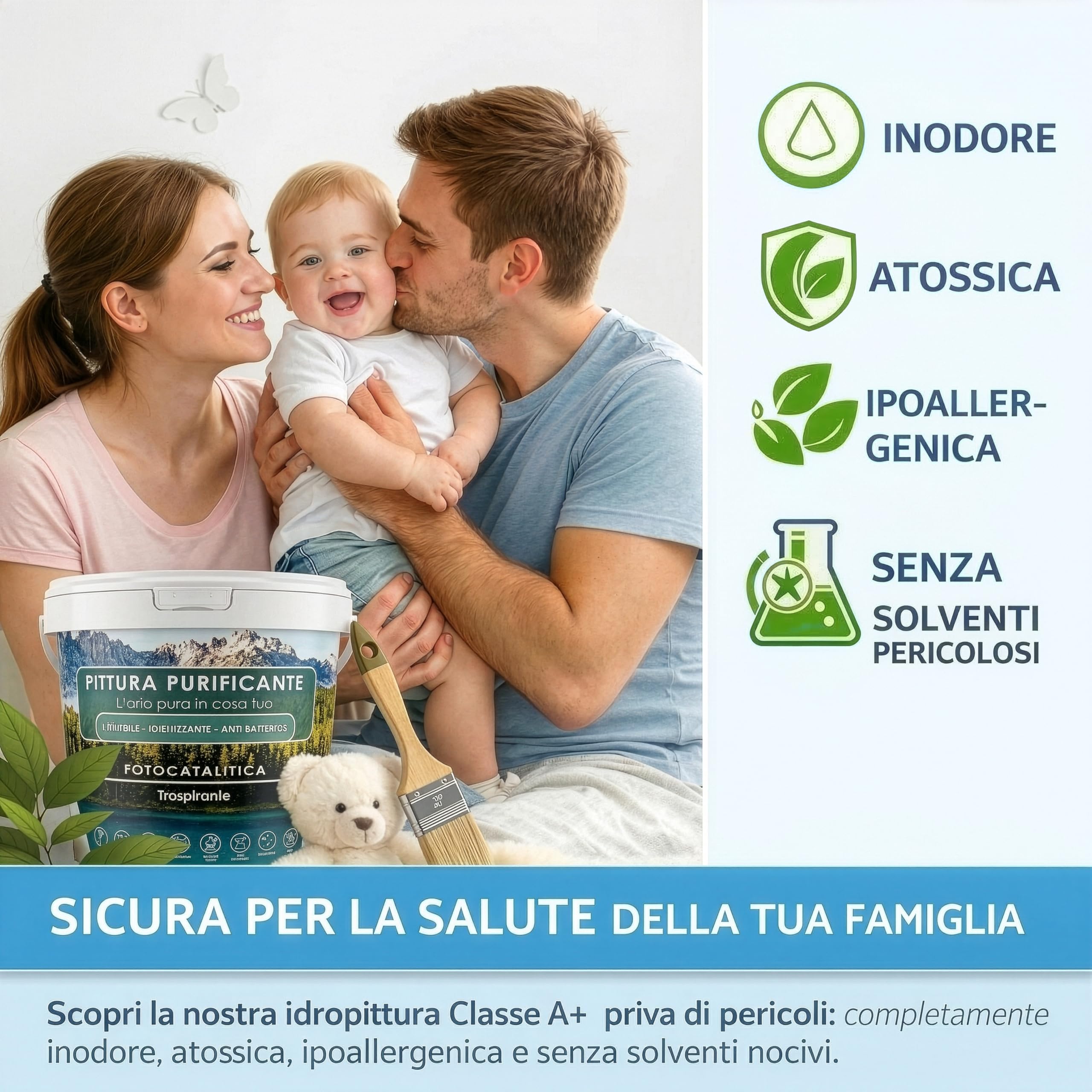 Pittura Antimuffa Fotocatalitica per Interni/Vernice Lavabile Atossica adatta a Bambini e Animali/Traspirante e Risanante per Pareti interne Muro Legno Metallo/No Tossica (Bianco, 5 Kg)