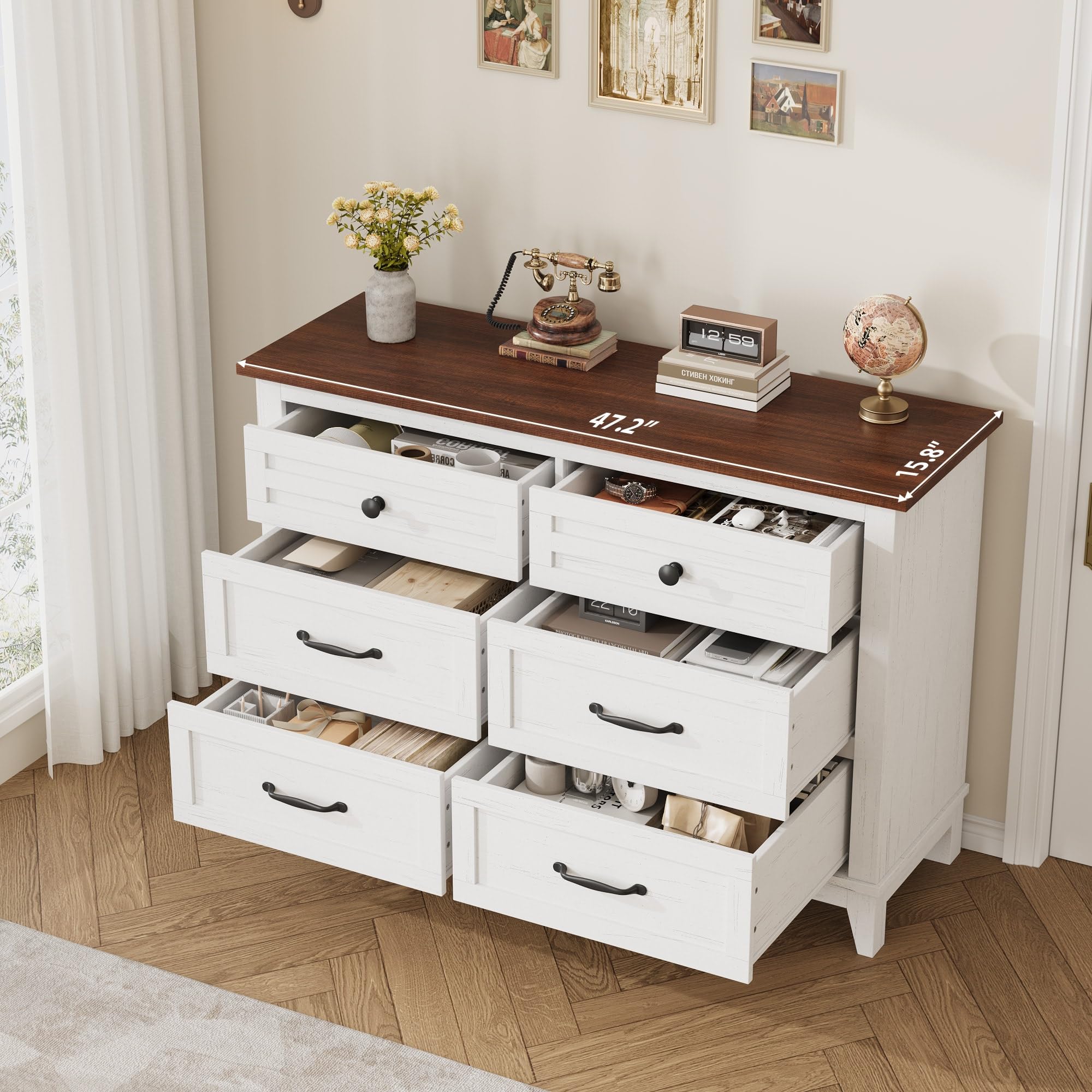 brown dresser white drawers Mega 6-Drawer Dresser White/Walnut main image 1