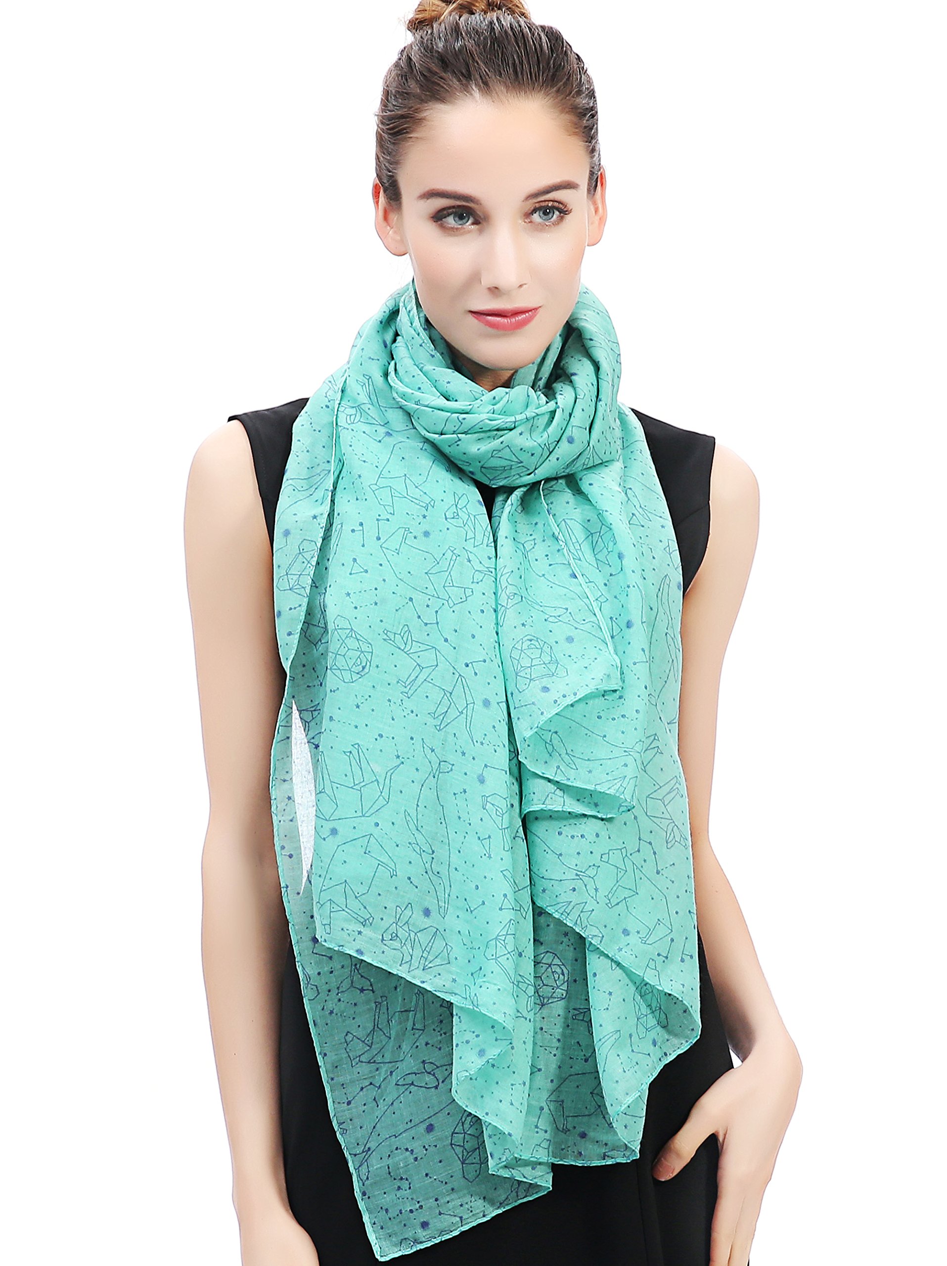 Lina & Lily Star Constellation Print Women's Scarf Shawl Wrap Lightweight (Turquoise)