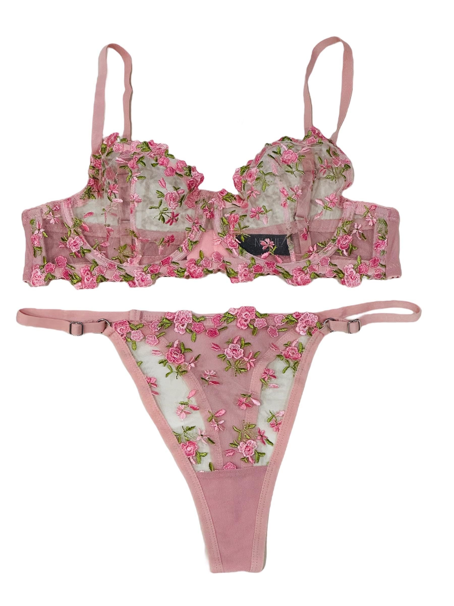 Niche Lingerie Sheer Flowery Embroidery Underwire Bra and Underwear Panty Matching Set Lingerie For Women…