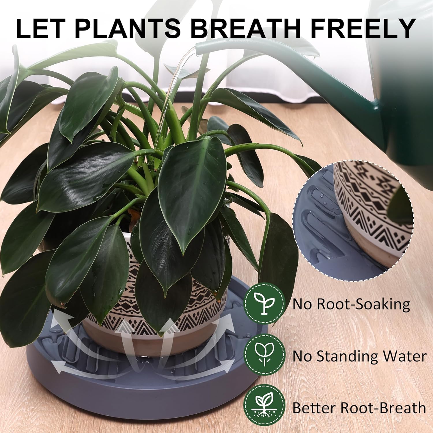 12Inch Plant Caddy with Hidden Wheels, Rolling Plants Stand with Wheel, 4 Invisible Casters, Indoor Plant Saucers on Wheels, Heavy Duty Wheeled Plant Dolly, Planter Roller Base, Gray, 2Pack