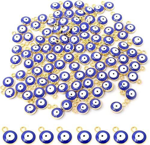 Honbay 100 dijes de aleación de esmalte azul turco de 0.236 pulgadas (0.276 in), dije de ojo de demonio, adornos de buena suerte, amuleto de ojo de