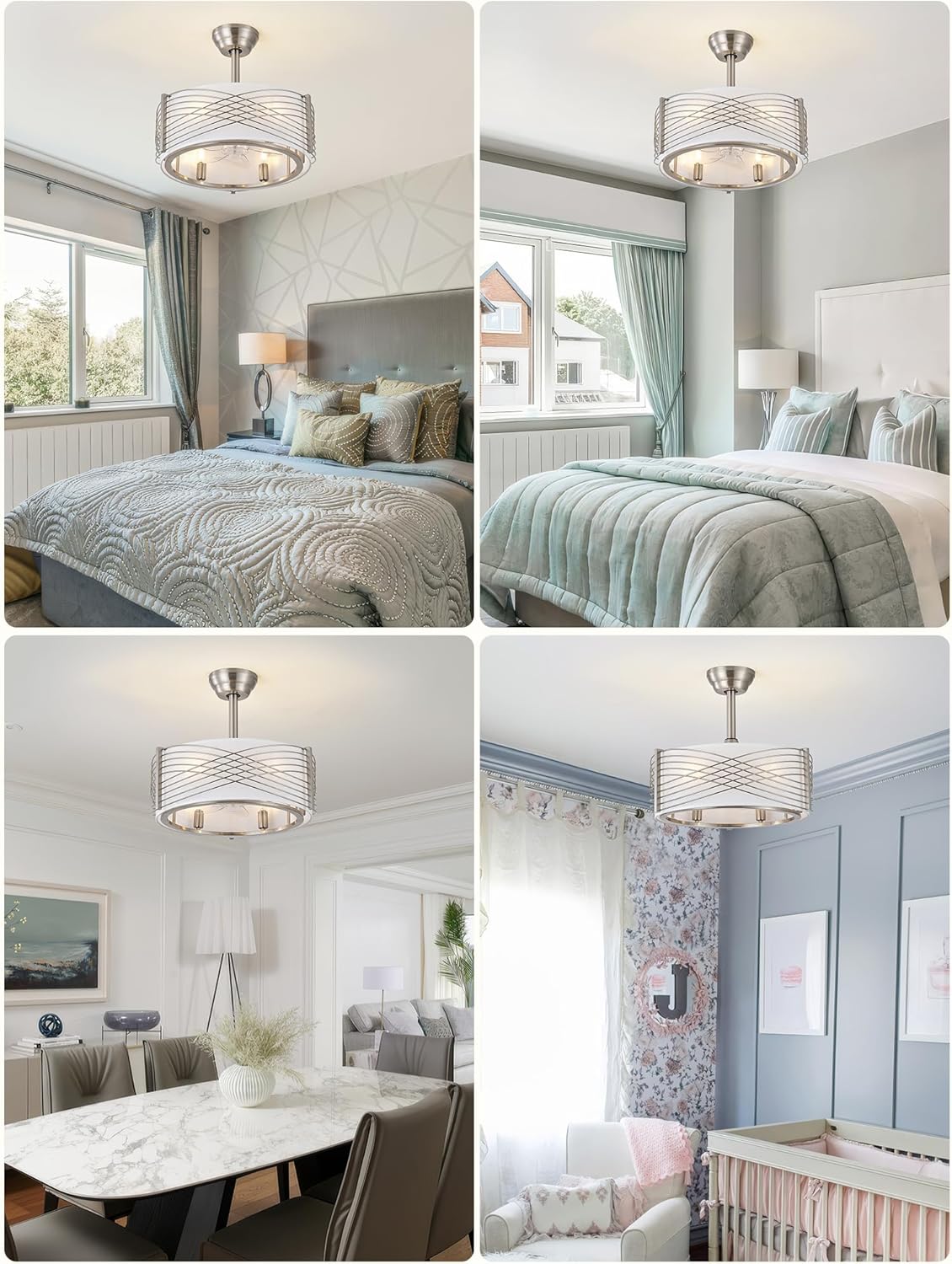 20" Fandelier Ceiling Fans with Lights, Silver Caged Ceiling Fan with Light Remote Control, Mid-Century Modern with 6 Speeds for Bedroom, Nursery, Living Room (Silver)