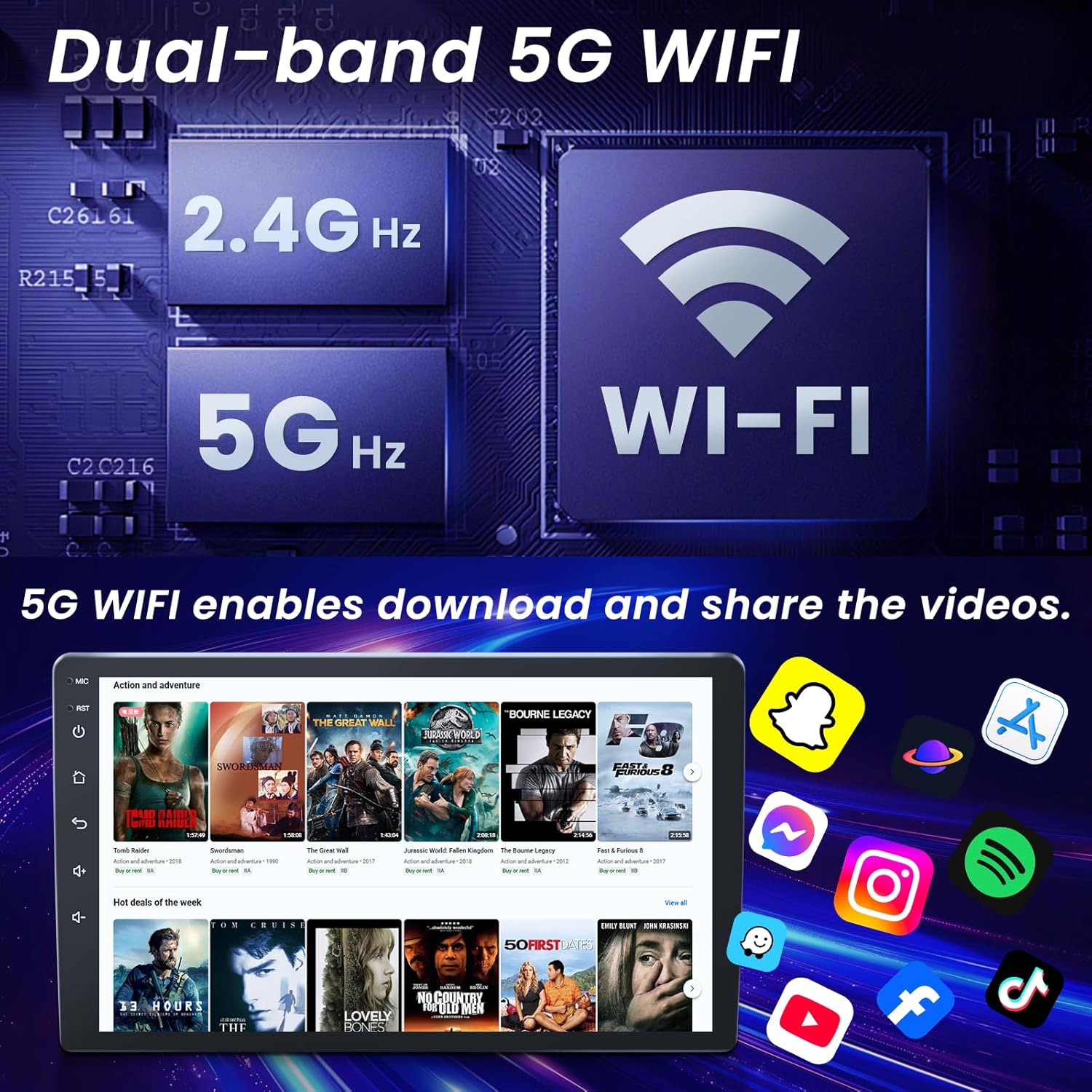 5G WiFi Car Radio for 2007-2013 Chevy Silverado: Tahoe Suburban with 8inch HD IPS Touch Screen, Wireless Carplay Android Auto, GPS Navigation, Bluetooth SWC, 1080P Backup Camera FM