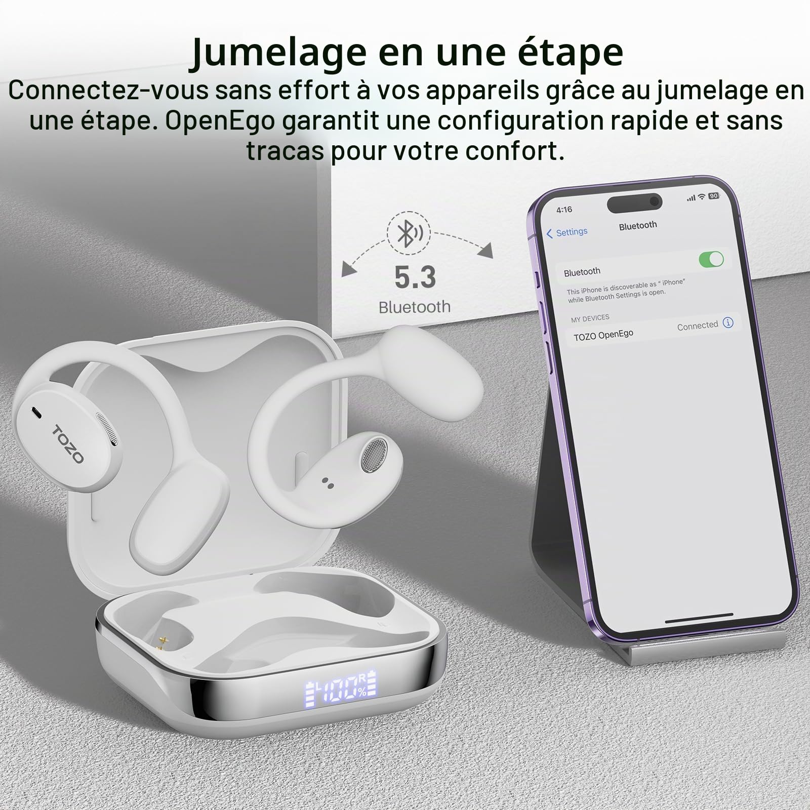 TOZO OpenEgo Écouteurs Bluetooth sans Fil Casque Bluetooth 5.3 Ultraléger
