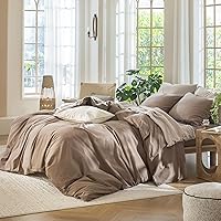 Vista 191 de MooMee Juego de funda de edredón 100% algodón lavado con textura tipo lino, transpirable, duradero, suave y cómodo