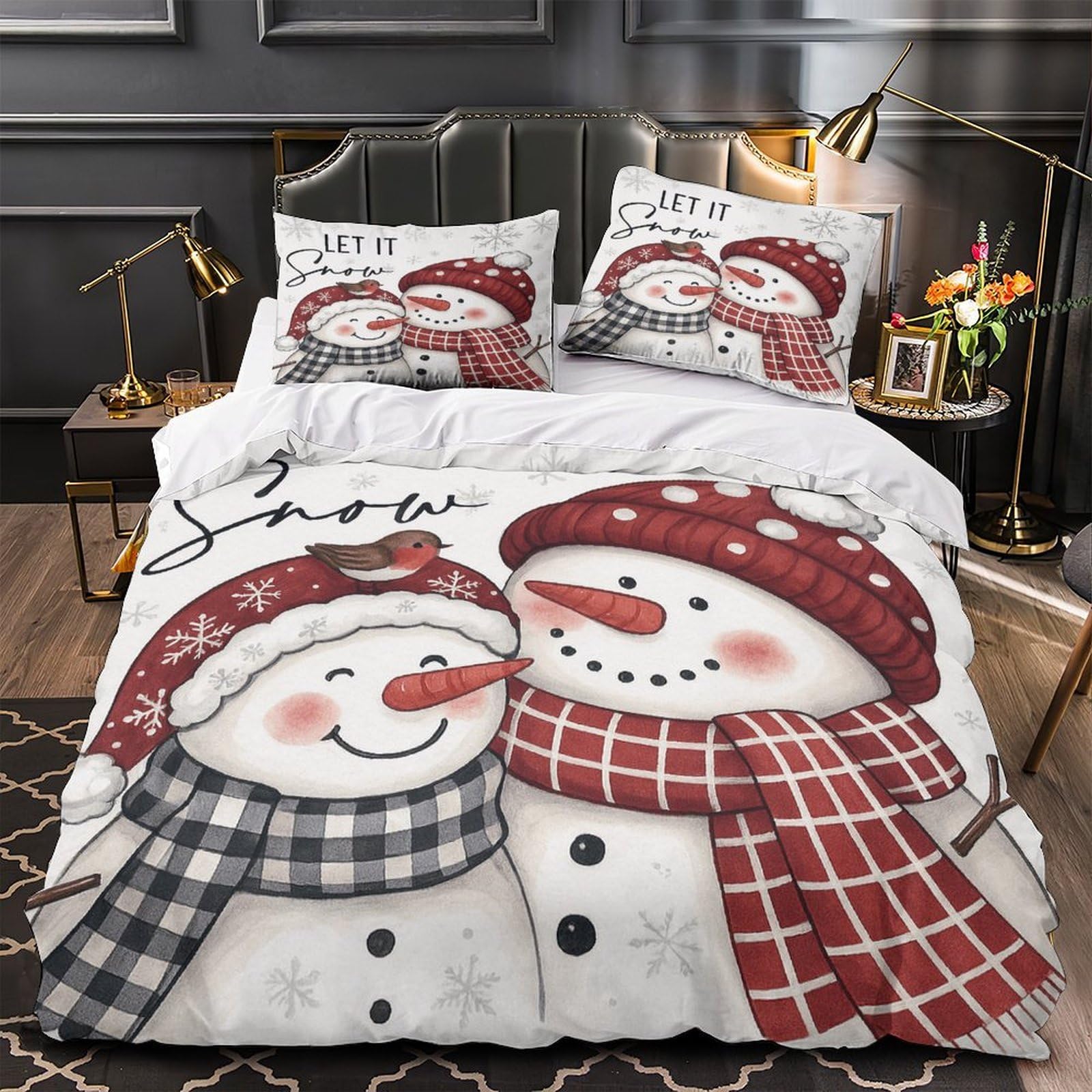Housse de couette bonhomme de neige 140x200 anti-acarien et facile à laver