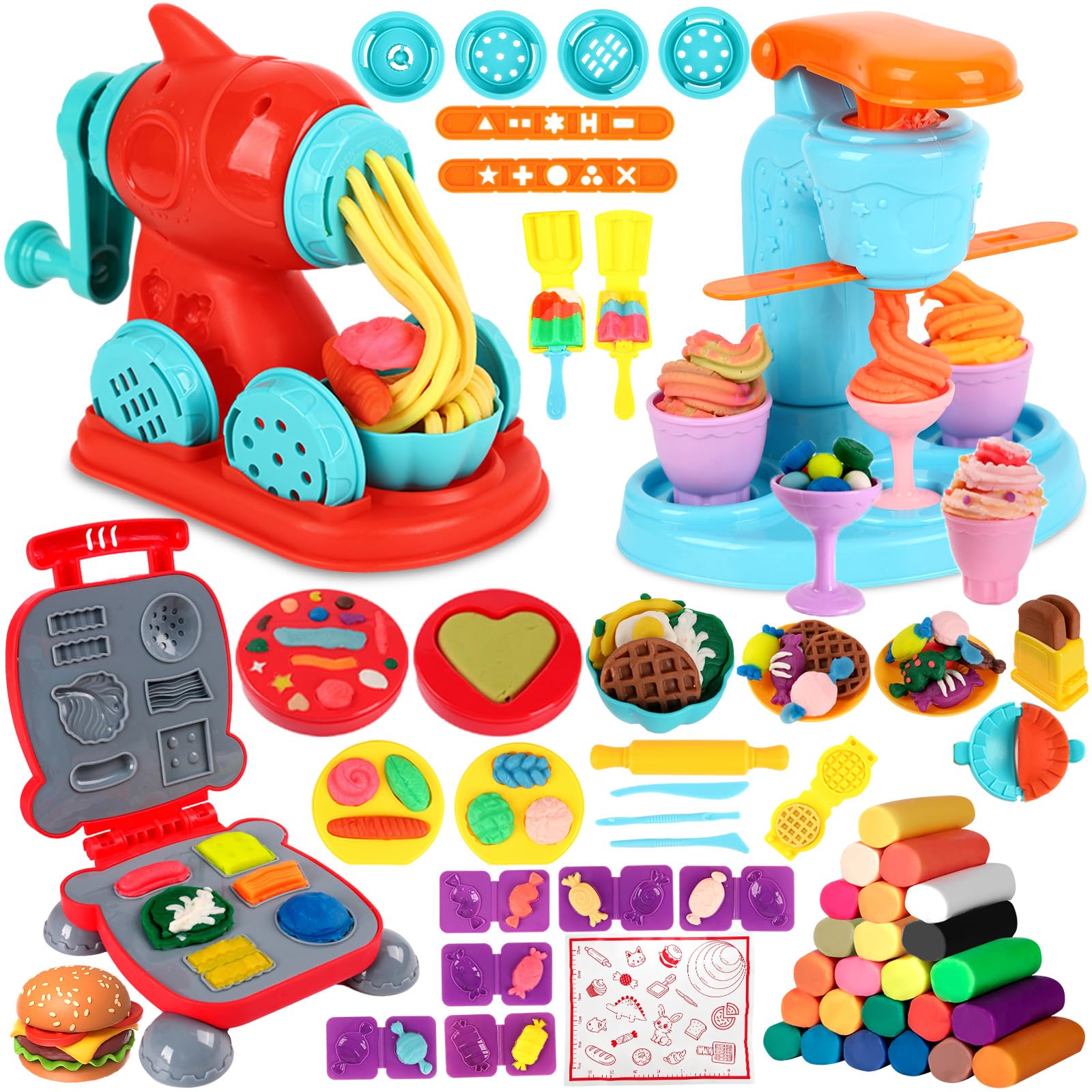 3-in-1 Dough Toy Set, 24 Color Kitchen Food Tools for Kids Ages 3-8