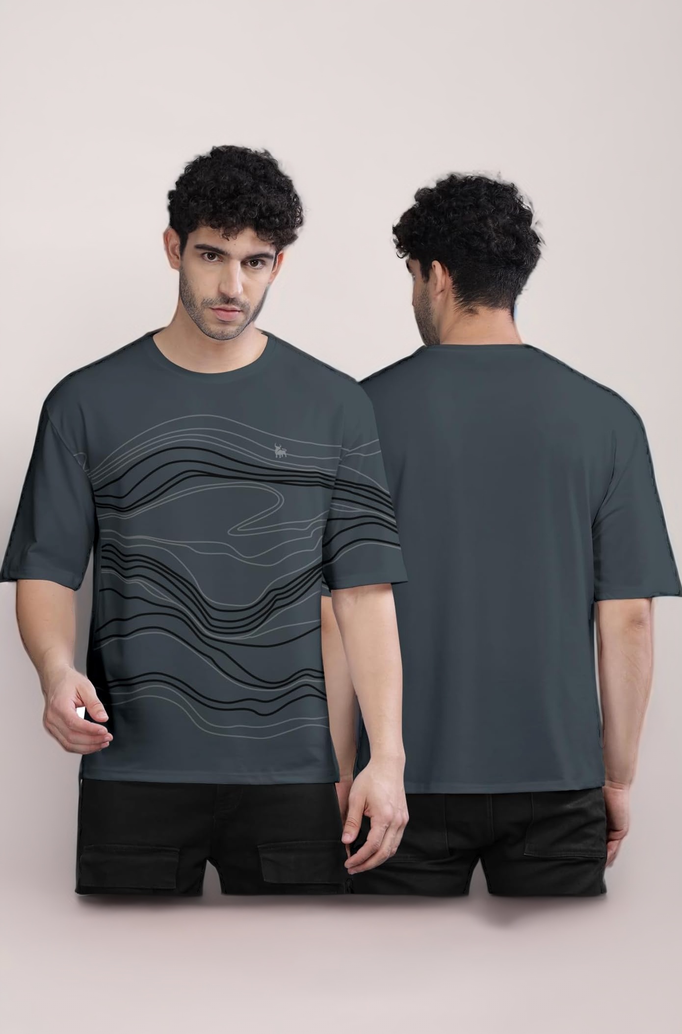 BULLMER Peach Trendy Front Printed oversized Round Neck T-shirt for men