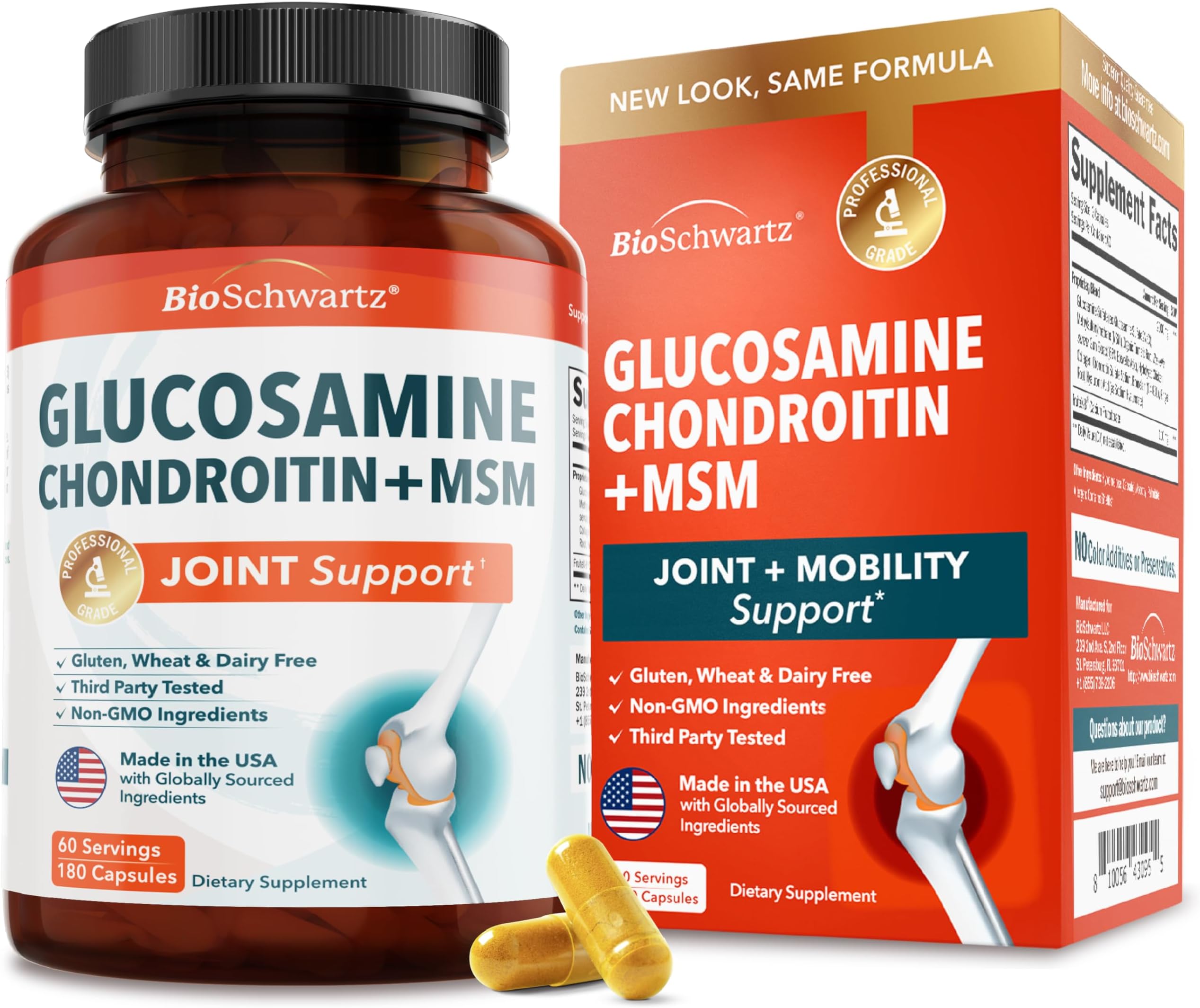 Glucosamine Chondroitin MSM Joint Support Supplement - Collagen Peptides, Turmeric and Ginger, Hyaluronic Acid, Glucosamine Chondroitin Sulfate for Joint Comfort - Gluten Free, Non GMO, 180 Capsules